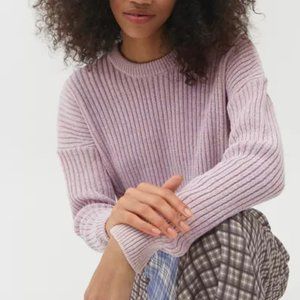 UO Big Sur Ribbed Pullover Sweater | Cropped Crewneck | Light Lilac | XS